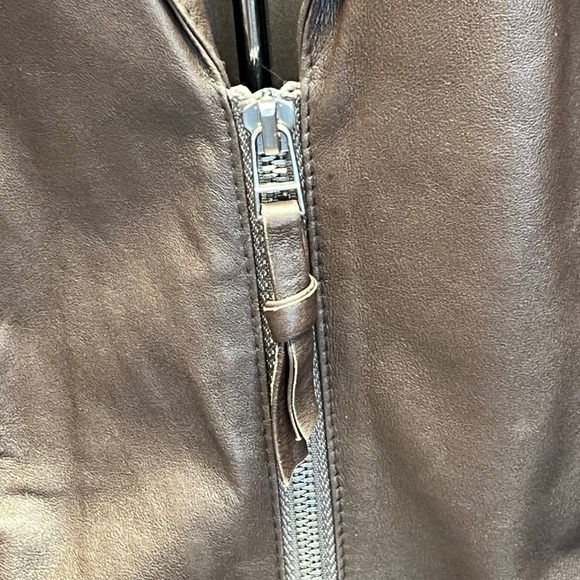 Lafayette 148 New York Leather Jacket Women's Brown Size 12 Zipper Front - Picture 6 of 13